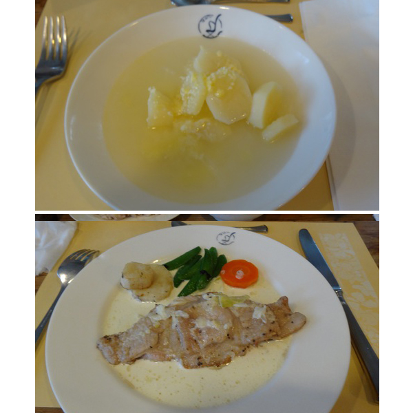 ペンション ホビー白馬乗鞍でいただいた夕食のスープとメイン料理